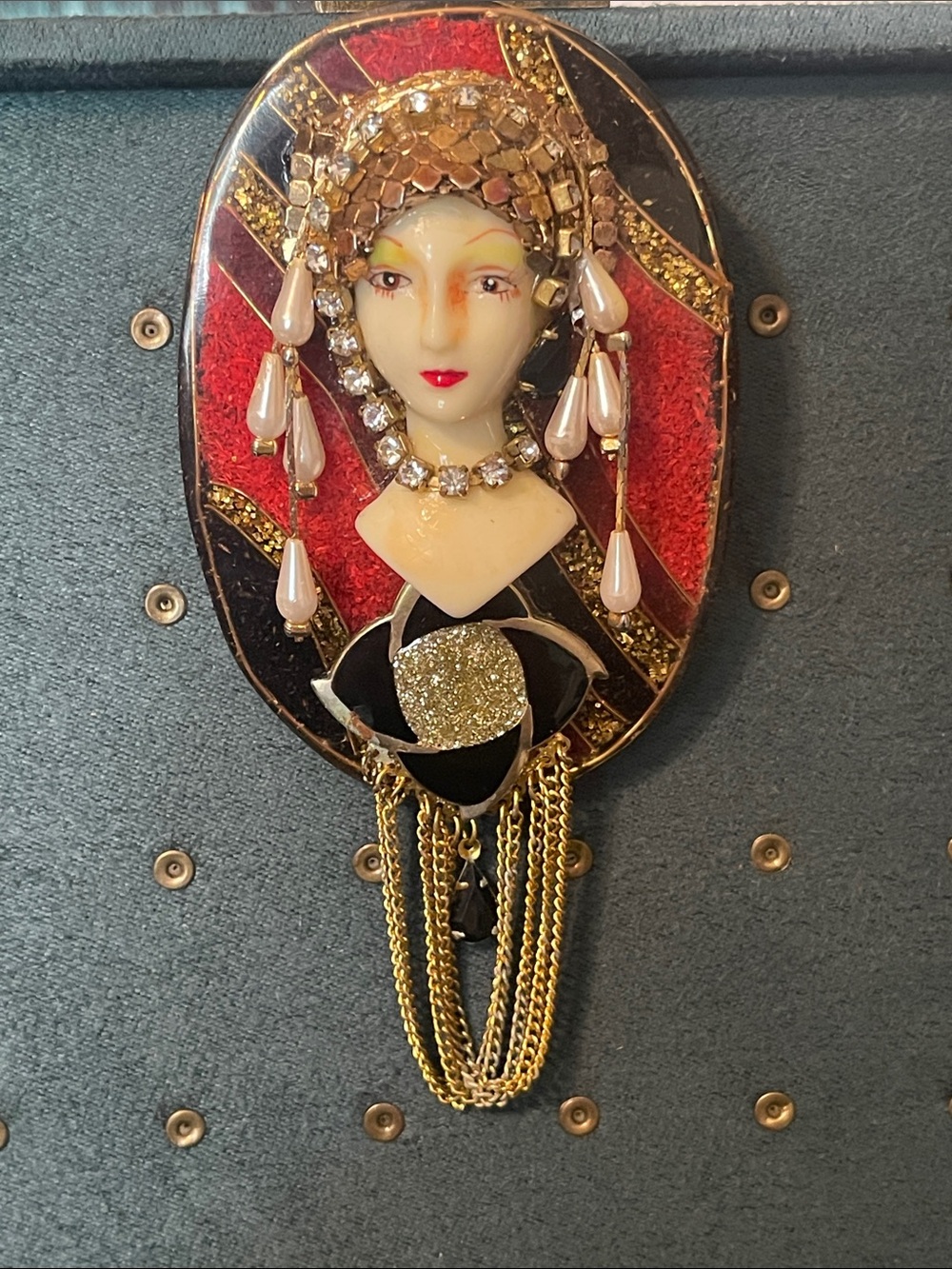 Vintage J-Bee Originals Handcrafted Art Deco Flapper Statement Brooch